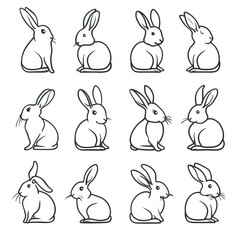 Easter bunny set in simple one line style