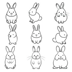 Fototapeta premium Easter bunny set in simple one line style