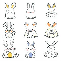Easter bunny set in simple one line style