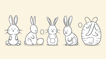 Fototapeta premium Easter bunny set in simple one line style