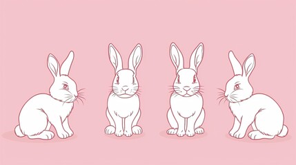 Obraz premium Easter bunny set in simple one line style