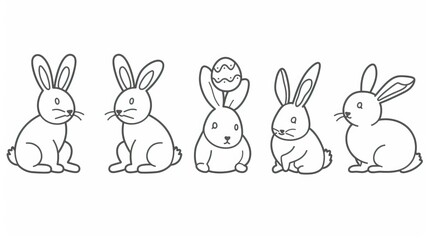 Obraz premium Easter bunny set in simple one line style