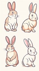 Fototapeta premium Easter bunny set in simple one line style