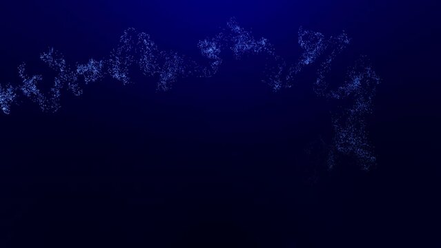 Blue glowing stardust particles trail on blue universe background.  Introductory screensaver. Logo disclosure. 