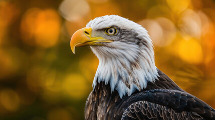 Fototapeta premium Majestic Bald Eagle Close-Up Against a Warm, Blurred Background
