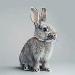 Obraz premium Funny bunny or baby rabbit fur gray with long ears is standing