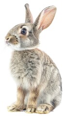 Fototapeta premium Funny bunny or baby rabbit fur gray with long ears is standing