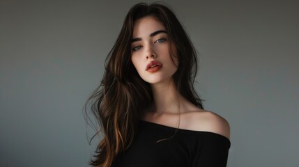 Naklejka premium Elegant Portrait of a Stylish Young Woman with Long Hair