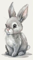 Obraz premium Funny bunny or baby rabbit fur gray with long ears is standing