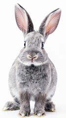 Fototapeta premium Funny bunny or baby rabbit fur gray with long ears is standing