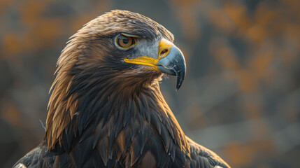Obraz premium Golden Eagle with Intense Gaze Against Autumn Background