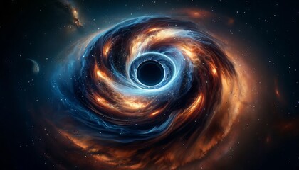 Black Hole in Space with Swirling Galaxy and Cosmic Vortex