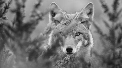 Black and White Portrait of a Coyote in the Wild