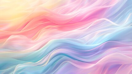 A soft pastel rainbow gradient background with swirling wavy lines, creating an ethereal and dreamy atmosphere. The colors range from light pink to sky blue.