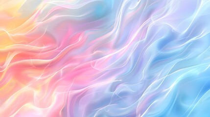 Fototapeta premium A soft pastel rainbow gradient background with swirling wavy lines, creating an ethereal and dreamy atmosphere. The colors range from light pink to sky blue.