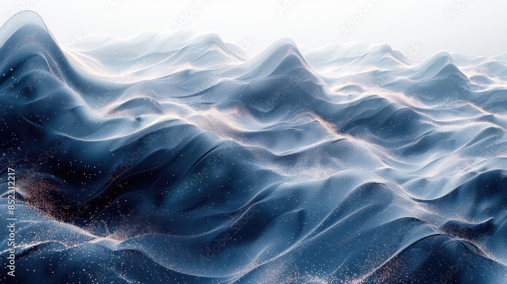 Poster 3d rendered landscape of smooth blue waves with glowing edges on a dark background. digital art of w