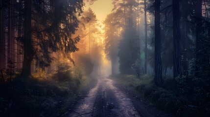 Fototapeta premium Mysterious Forest Path at Sunrise