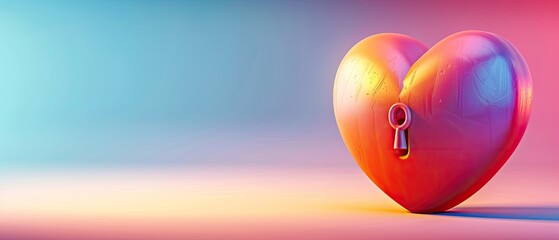 3D heart with a keyhole and plenty of copyspace on a soft gradient background