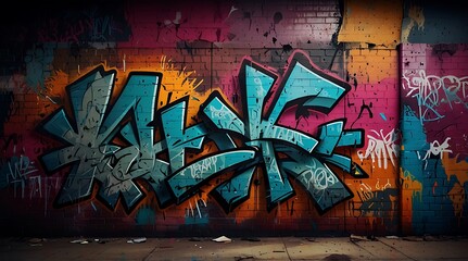 Fototapeta premium Colorful Graffiti Artwork On Brick Wall In Urban Alley