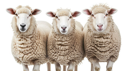 Fototapeta premium Three adorable sheep isolated on a pristine white background