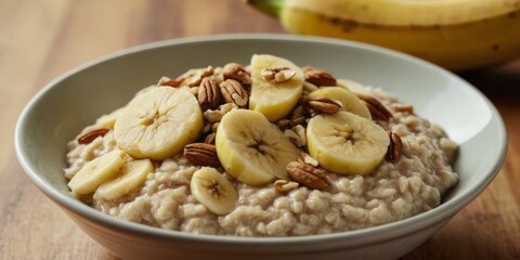 Obraz premium Oatmeal with Bananas and Pecans