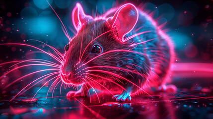 3D modern Rat icon in bright neon graphic style black background