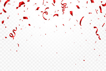 Abstract background party celebration red confetti. Falling shiny blue confetti isolated on transparent background.