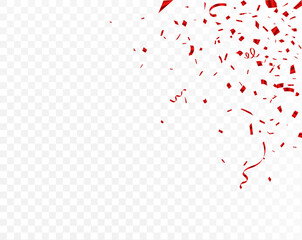Red confetti falling on transparent background