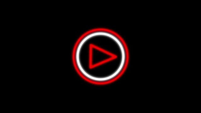 Animated play icon on a neon style black background.