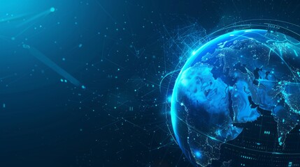 Abstract polygonal planet earth with hologram on dark blue background