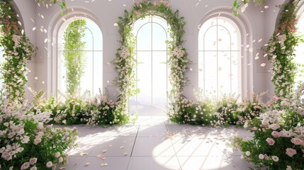 Fototapeta premium Elegant matrimony altar architecture apertures blooms AI-generated image