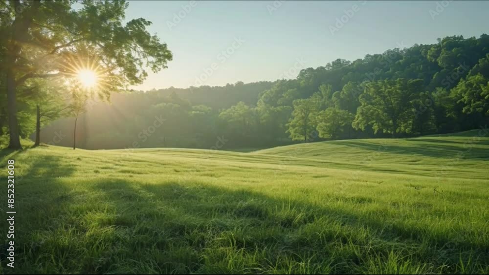 Poster a large field of grass with trees in the background 4k motion