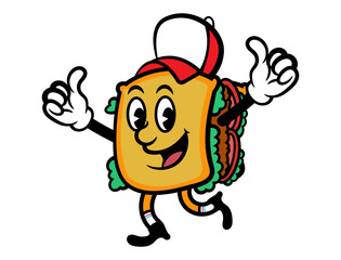 Sandwich mascot cartoon characters wearing cap with thumbs up gestures. Best for sticker, logo, and mascot for franchise business restaurant
