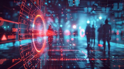 Obraz premium Futuristic targeting interface with customer personas and journey mapping depicted in a glowing digital concept illustration.