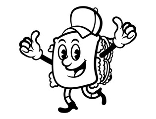 Sandwich mascot cartoon characters wearing cap with thumbs up gestures. Best for outline, logo, and coloring book with fast food themes for kids
