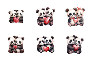 Obraz premium Couple Panda Collection Bundle Set Isolated on a Transparent Background