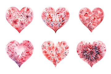 Pink Heart Collection Bundle Set Isolated on a Transparent Background
