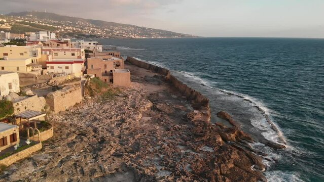 Drone shots of the ancient Phoenician wall in the coastal town of Batroun, north Lebanon.
