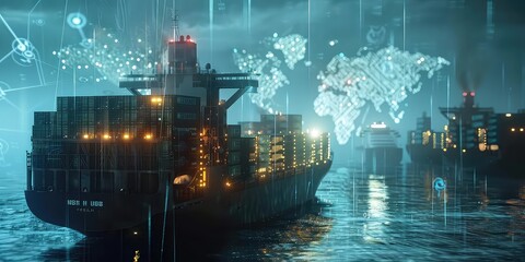 Obraz premium Futuristic cargo container ships utilize technology for global logistics