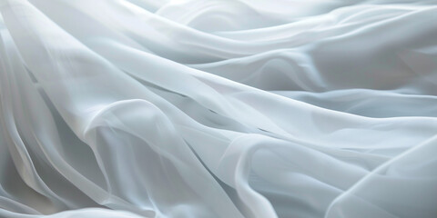 Obraz premium Elegant Chiffon Fabric: Bridal White Flow - Close-Up Texture, Minimal Background - Soft and Light Wedding Dress Material - High-Quality Chiffon Imagery - Perfect for Bridal Design