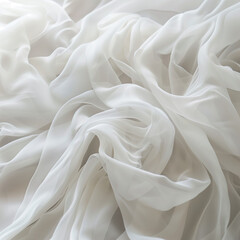 Obraz premium Elegant Chiffon Fabric: Bridal White Flow - Close-Up Texture, Minimal Background - Soft and Light Wedding Dress Material - High-Quality Chiffon Imagery - Perfect for Bridal Design