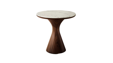 A modern side table with dark wood and white round marble on transparent background PNG, Generative AI illustrations.
