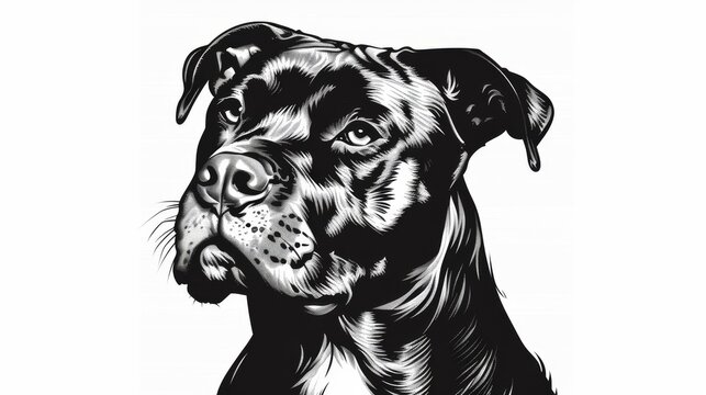 Pit bull vector illustration, Staffordshire terrier, black and white, sticker, print, graphic.