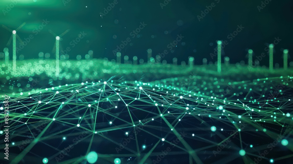 Poster a digital illustration of a network with interconnected lines and dots, suggesting concepts of conne