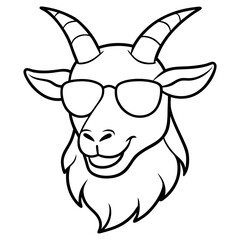 Goat head wear eye sunglass line art vector silhouette illustration
