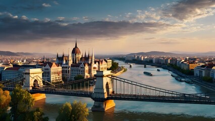 Fototapeta premium Transport to the banks of the Danube River in Budapest Hungary, AI-generated image 