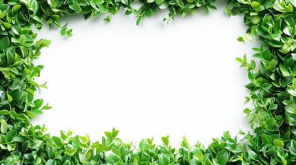 Fototapeta premium A vivid green foliage border creates a frame on a clean white background, perfect for text or design placement