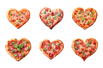 Fototapeta premium Heart Shaped Pizza Collection Bundle Set Isolated on a Transparent Background