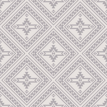 Monochrome grey aztec tile pattern. Vector aztec southwestern geometric square seamless pattern. African geometric peel and stick stencil wall. Native American pattern use for home decoration element.