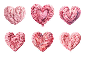 Knit Heart Shape Collection Bundle Set Isolated on a Transparent Background